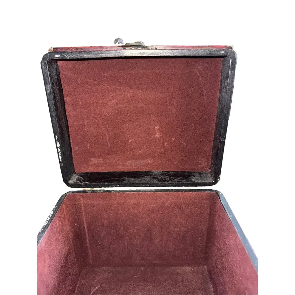 Vintage Red Wooden Keepsake Box Brass Handle Acorn Finials Lined 9in X 9in X 7in